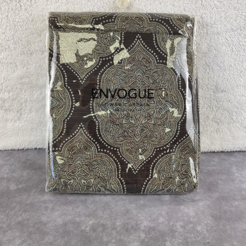 Envogue Brown Paisley Medallion Jacquard 100% Cotton Shower Curtain